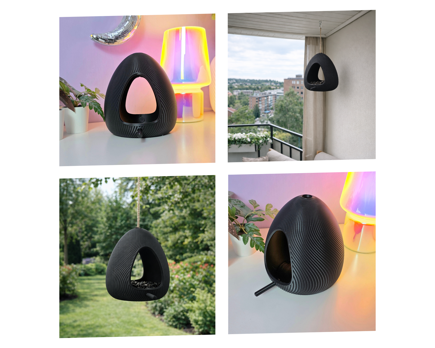 Zwart modern hangend vogelhuisje voor tuin of balkon