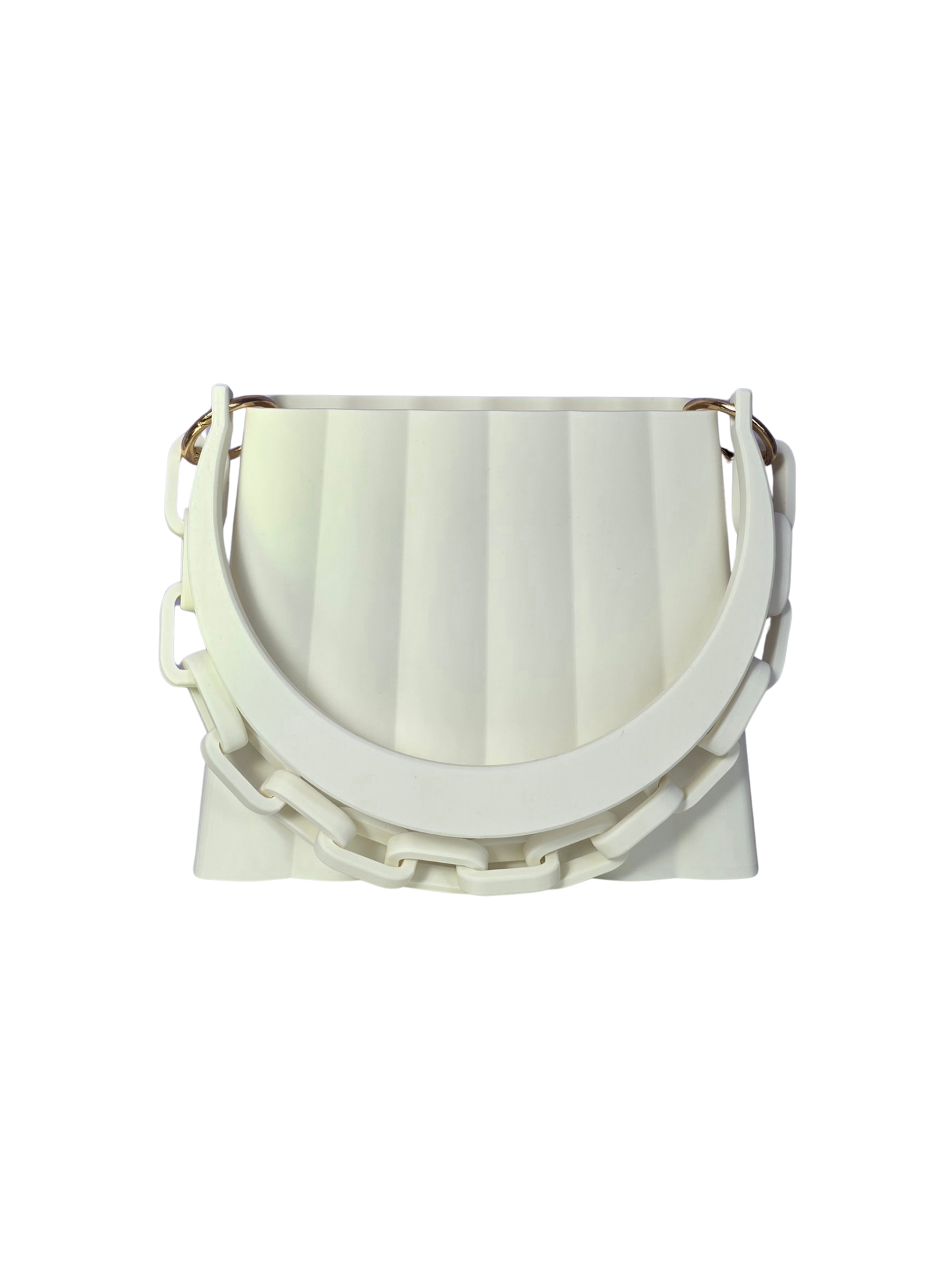 Witte handtas met gouden details en twee hengsels