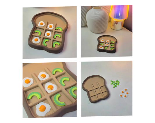 Kruisje Nulletje bordspel in boterham vorm met avocado en eieren