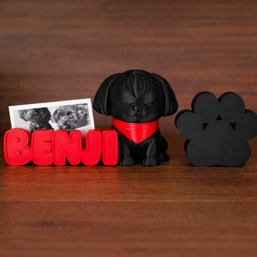 Naambeeld Benji met pootje en Shih Tzu hondje