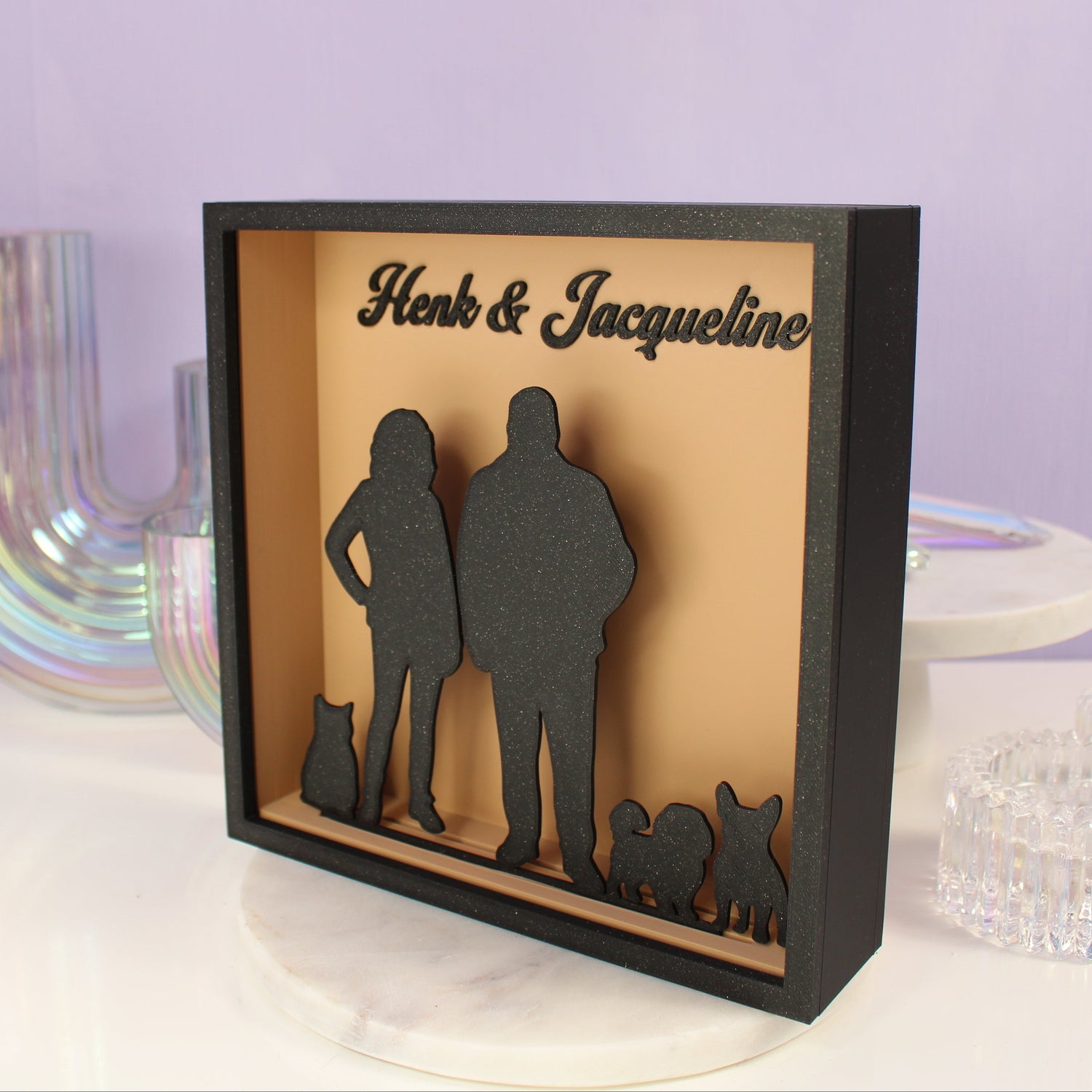 Shadowbox silhouette familie met dieren